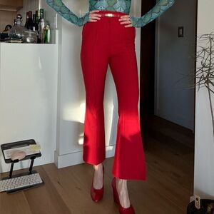 Red High-Waist Flared  Pants